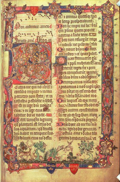 Stags and Birds (from the Arundel Psalter, c.1310) by English School