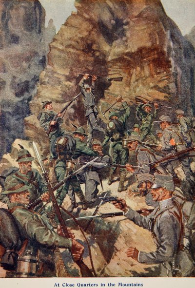 At Close Quarters in the Mountains, illustration from Told in the Huts: The YMCA Gift Book, published 1916 by English School