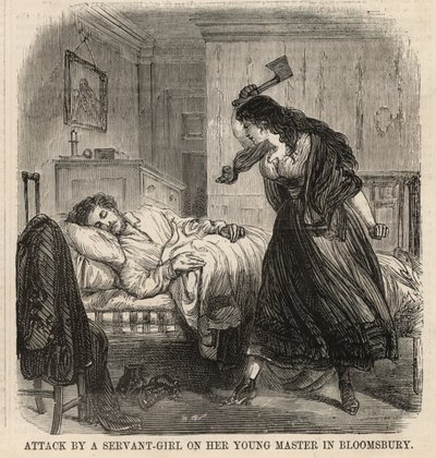 Attack by a servant girl on her young master in Bloomsbury by English School