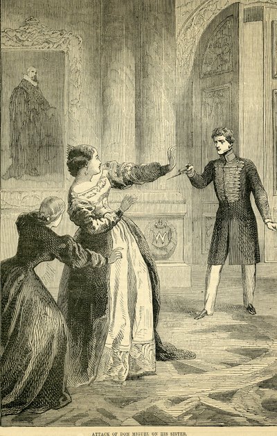Attack of Don Miguel on his Sister, from Cassells Illustrated History of England, 1857-1858 by English School