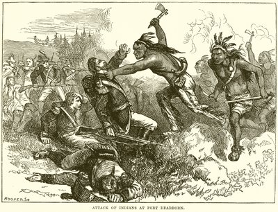 Attack of Indians at Fort Dearborn by English School