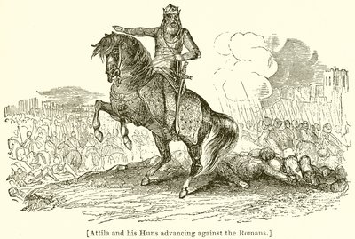 Attila and his Huns Advancing Against the Romans by English School