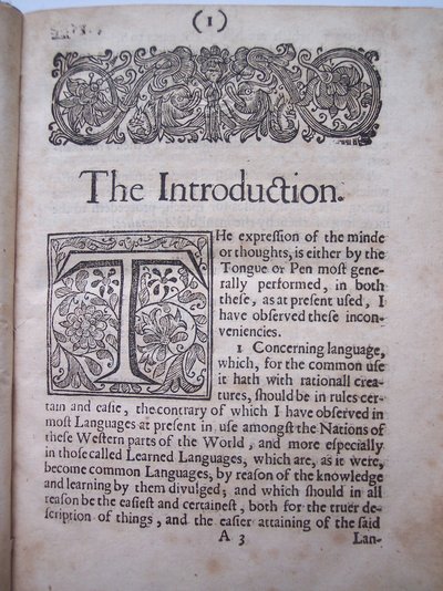 Introduction from The Ground-Work, or Foundation Laid, for the Framing of a New Perfect Language: and an Universal or Commonwriting by Francis Lodowyck, Published in London by English School
