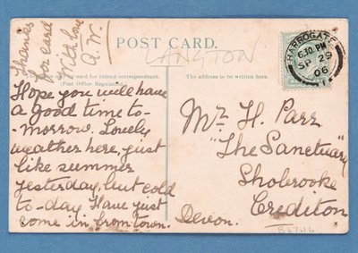 Back of Play postcard depicting a football match by English School