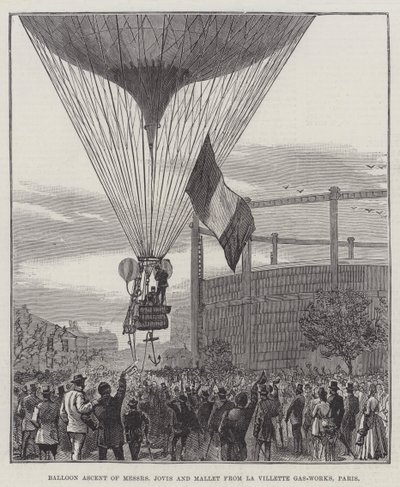 Balloon Ascent of Messers Jovis and Mallet from La Villette Gas-Works, Paris by English School