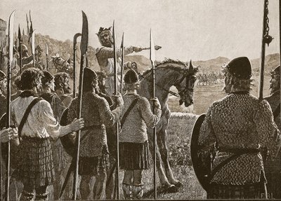 Bannockburn: Bruce reviewing his troops before battle (Illustration from Cassell