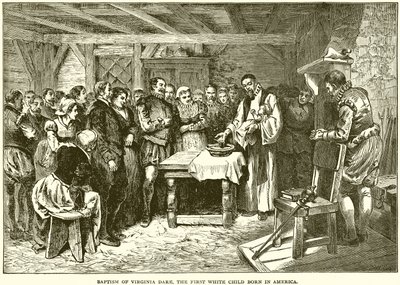 Baptism of Virginia, the First White Child Born in America by English School