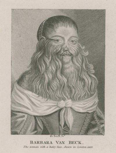 Barbara Van Beck, the woman with a hairy face, shown in London, 1668 by English School