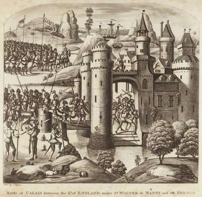 Battle of Calais between the King of England under Sir Walter Manny and the French by English School