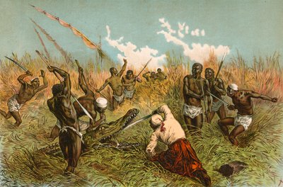 Battle with a Crocodile by English School
