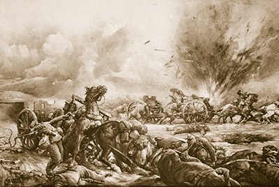 Bavarian Battery Caught by British Gun Fire while Limbering Up South of the Rapaume Road, 1914-19 by English School