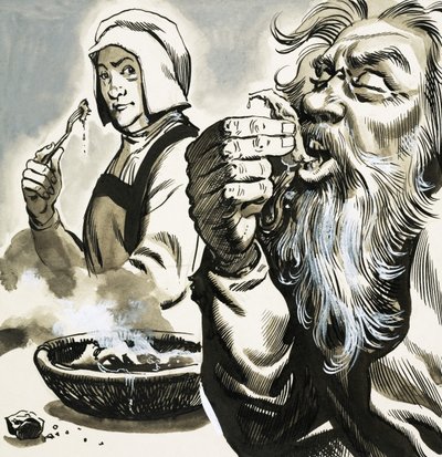 Bearded Man Eating by English School