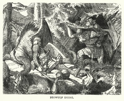 Beowulf dying by English School