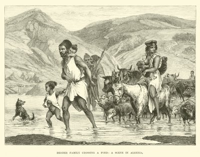 Berber Family Crossing a Ford, a Scene in Algeria by English School
