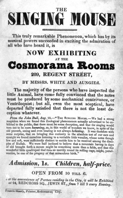 Bill Poster for The Singing Mouse exhibition at the Cosmorama Rooms, 209 Regent Street, c. 1836 by English School