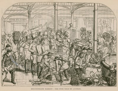 Billingsgate Market, the Fish Sold by Auction by English School