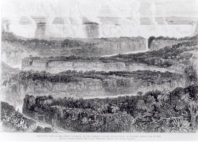 Birds-eye View of the Great Cataracts of the Zambesi (Victoria Falls) from Narrative of an Exhibition to the Zambesi and its Tributaries, published 1865 by English School