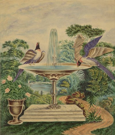 Birds in a Fountain in a Landscape Park, c.1840 by English School