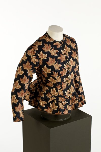 Black bodice with printed golden brown maple leaf design, c.1860-70 by English School