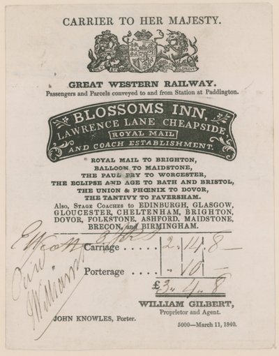 Blossoms Inn, Lawrence Lane, Cheapside, Bill by English School