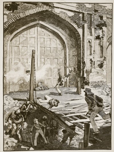 Blowing up the Cashmere gate at Delhi, illustration from Cassell