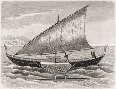 Boat of the Mortlock Islands, with Outrigger and Sail of Rush-Matting, from 