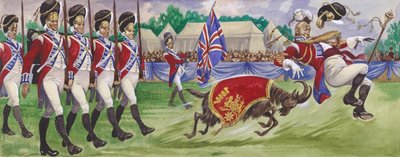 Bobbie, a regimental mascot, butting the drum major by English School