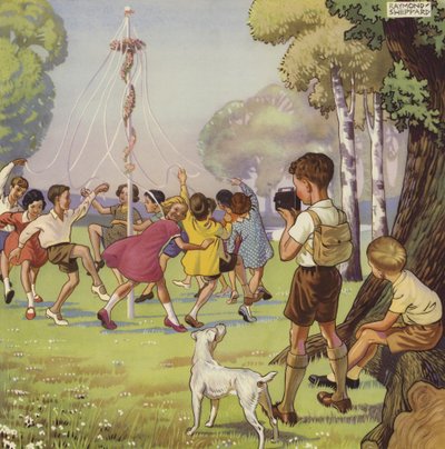 Boy Filming Children Dancing Around a May Pole by English School