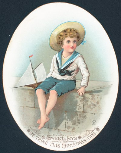 Boy in Sailor Suit with toy yacht by English School