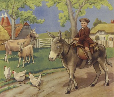 Boy Riding a Donkey in the English Countryside by English School