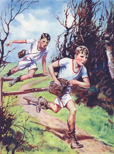 Boys taking part in a paper chase by English School