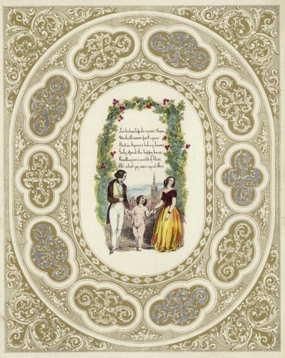 Valentine card with an image of a couple with a cherub by English School