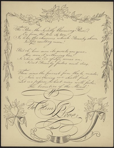 Valentine card with lines of verse by English School