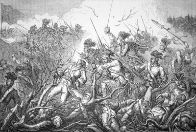 British Attack on Fort Ticonderoga on 8th July 1758 by English School