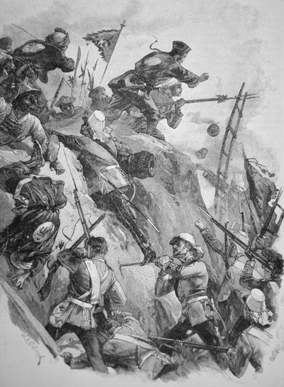 British troops storming the Taku Forts in China in 1860 during the Opium Wars by English School