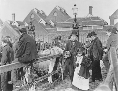 British village cattle market, Victorian, 19th century by English School