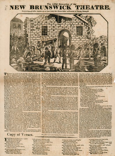 Broadsheet featuring The Awful Destruction of the New Brunswick Theatre, Wellclose Square, London by English School