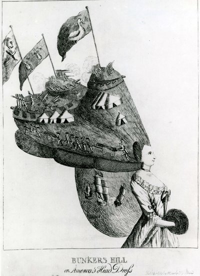 Bunkers Hill, or Americas Head Dress, 1776 by English School