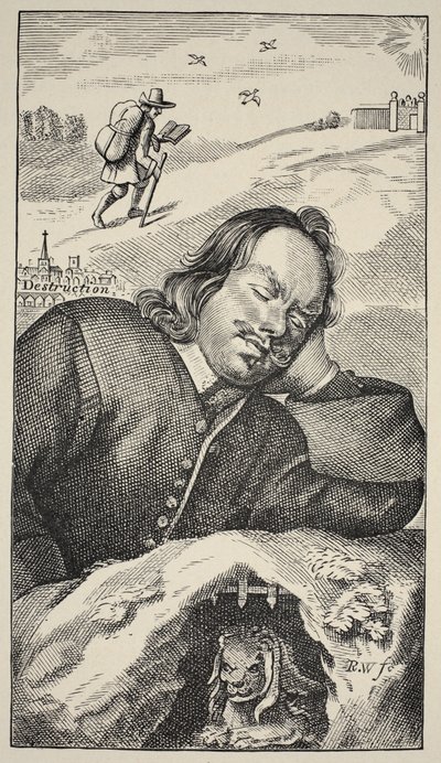 Bunyans Dream, frontispiece of The Pilgrims Progress by John Bunyan, 4th edition, pub. 1680 by English School