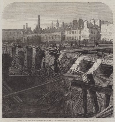 Bursting of the Fleet Ditch and Destruction of Part of the Metropolitan Railway, Scene of the Accident by English School