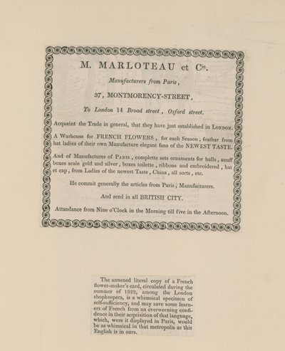 Business Card of M. Marloteau by English School
