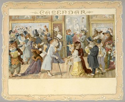 Calendar. Front Cover Depicting Cats. Pleasant Surprises for Folks of All Sizes. [In Verse. With Illustrations.] London: E. Nister, [1892] by English School