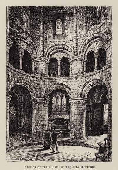 Cambridge: Interior of the Church of the Holy Sepulchre by English School