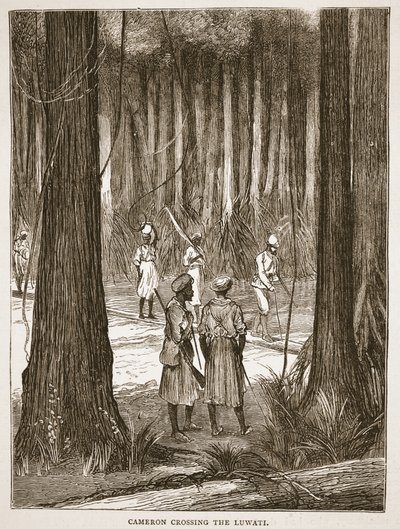 Cameron crossing the Luwati, illustration from The Pictorial Edition of the Life and Discoveries of David Livingstone by J. Ewing Richie by English School
