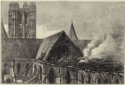 Canterbury Cathedral after the recent fire by English School