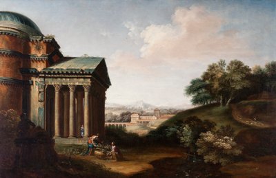 Capriccio view of the Pantheon, figures and an aqueduct, c.1760 by English School