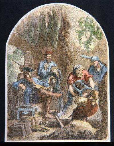 Captain William Kidd concealing treasure in a cavern by English School