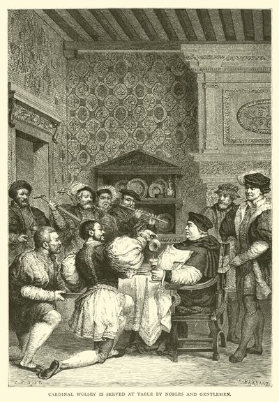 Cardinal Wolsey is served at table by nobles and gentlemen by English School
