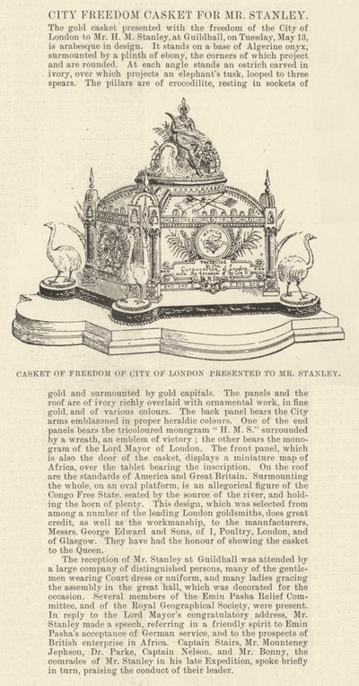 Casket of Freedom of City of London presented to Mr Stanley by English School