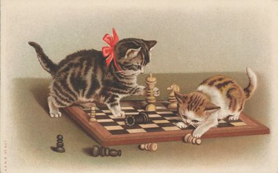 Cats Playing Chess by English School